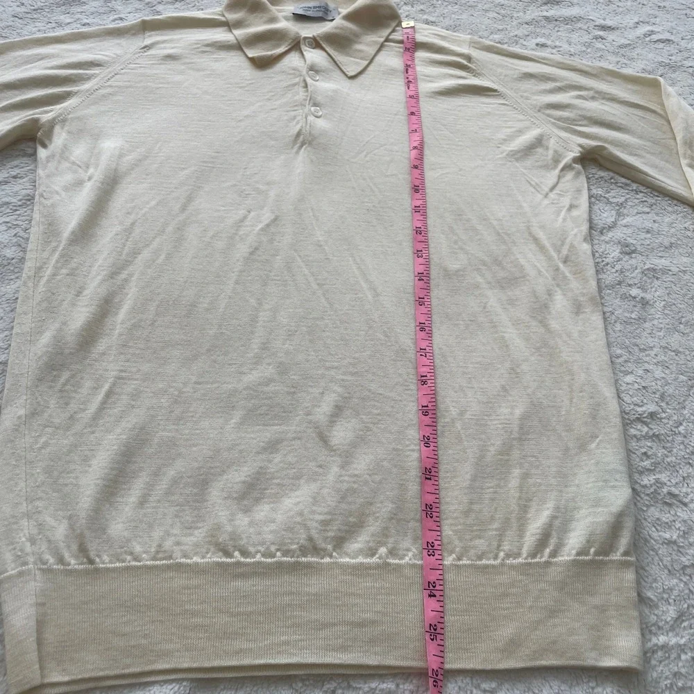 John Smedley Dorset Extra Fine Merino Wool Long Sleeve Polo Sweater Cream Size M